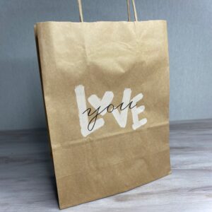 Пакет бурый с кручеными ручками, 32*24*11см, "Love you"