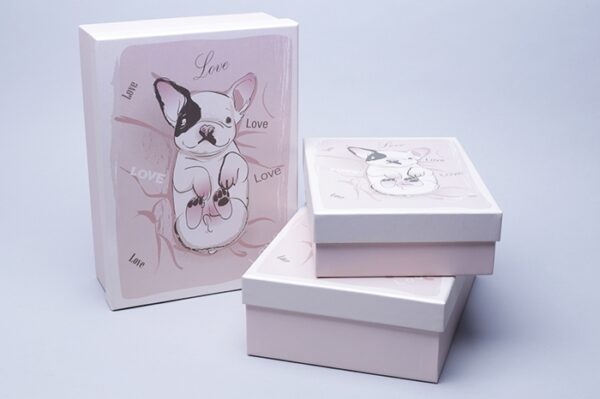 Коробка прямоугольник набор из 3шт 29*21*9,5см Мопс Love