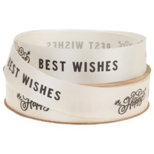 Лента тканная "Best wishes", 25мм*50ярд., кремовый