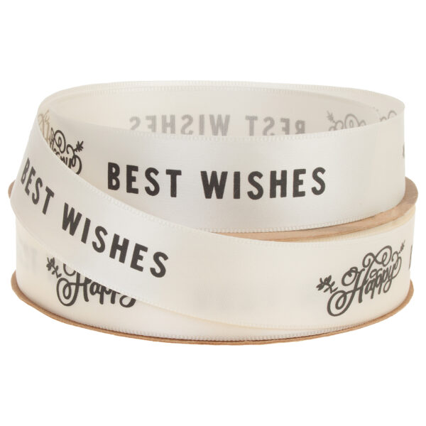 Лента тканная "Best wishes", 25мм*50ярд., кремовый
