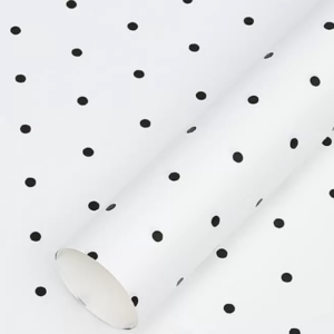 Упак. материал флористическая пленка "Цветные горошины", 65 мкр, 58 см х 10 м, черный на белом