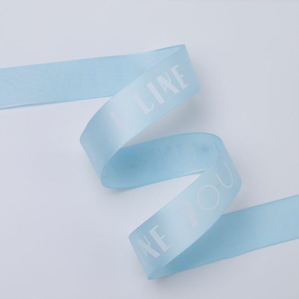 Лента атласная с принтом "I Like you", 25mmx25yds, цв.небесный