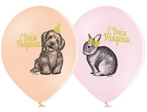 Шар с рисунком 14" С ДР Домаш питомцы2цв