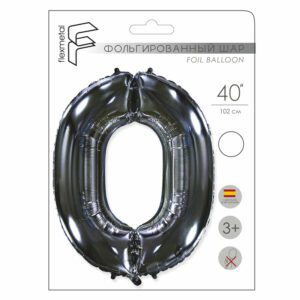 И 40 Цифра "0" черный в упаковке/ Zero / 1 шт / Фольгированный шар