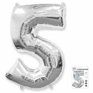 И 40 Цифра "5" серебро в упаковке / Five / 1 шт /, Фольгированный шар