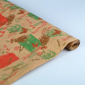 Флористическая крафт  бумага жатая "Lavender", 70 см х 5 м, бурый/красный-зеленый-фисташка