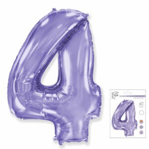 И 40 Цифра "4" сиреневый  в упаковке/ Four / 1 шт /, Фольгированный шар