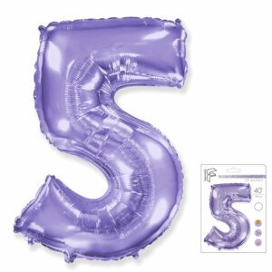 И 40 Цифра "5" сиреневый  в упаковке/ Five / 1 шт /, Фольгированный шар