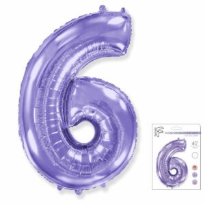 И 40 Цифра "6" сиреневый  в упаковке / Six / 1 шт /, Фольгированный шар