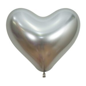 S  Сердца 14 Рефлекс Серебро / Зеркальные шары / Reflex Silver / 50 шт. /, Латексный шар
