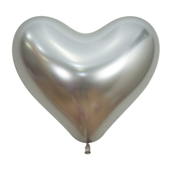 S  Сердца 14 Рефлекс Серебро / Зеркальные шары / Reflex Silver / 50 шт. /, Латексный шар