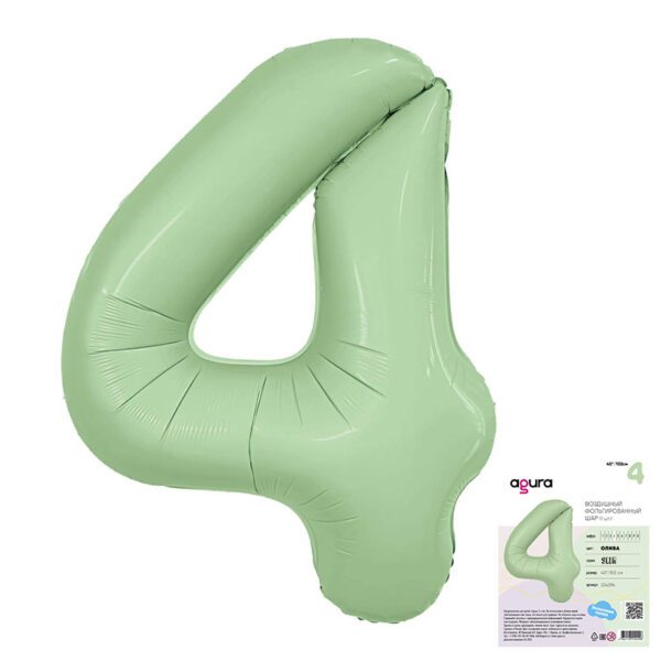 Аг 40 Цифра "4" Олива Slim в упаковке / 1 шт /, Фольгированный шар