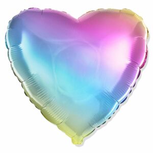 И 18 Сердце Радуга, нежный градиент / Heart Rainbow gradient / 1 шт /, Фольгированный шар