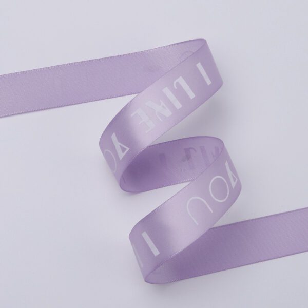 Лента атласная с принтом "I Like you", 25mmx25yds, цв.сиреневый/белый