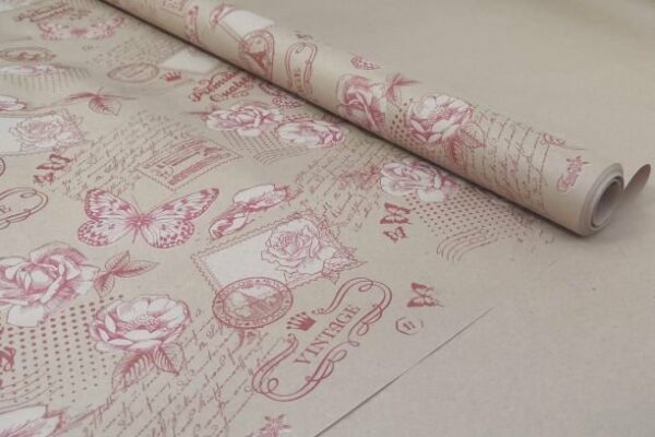 Крафт бумага на коричневом фоне с рисунком 70см*400гр., горох розовый
