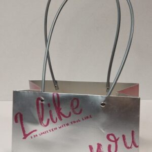 Сумка с пластиковыми ручками "I Like you" 12x12x23cm, 1ШТ, цв. серебро