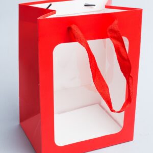 Сумочка крафт с прозрачным окном 25х18х13см красный