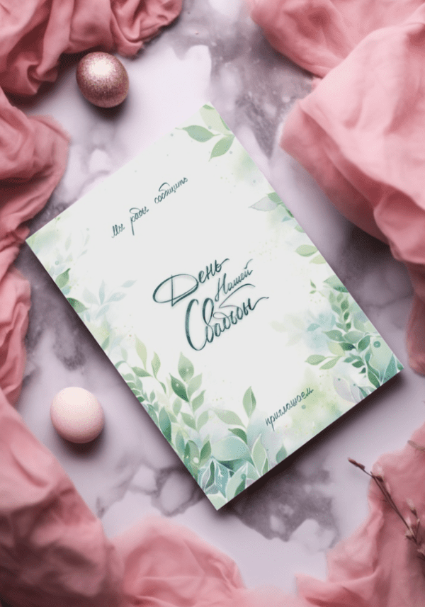 Пригласительные "День нашей свадьбы (зеленые листья)" PR33 20шт