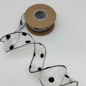 Лента органза, ГОРОШИНЫ,  4cmx10yards, цв.белый/черный