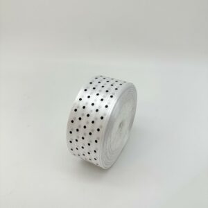 Лента атлас рисунком "Горох" 4см*25ярд., белый с черным