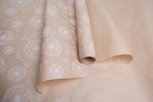 Бумага крафт 40г/м2, 70см x 10м, Одуванчики белый