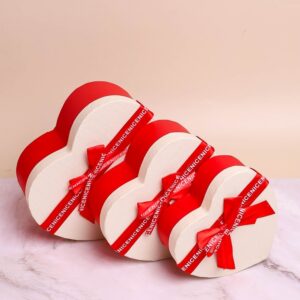 Коробка Сердце набор из 3шт 22х20х9см двухцветный с бантом белый/красный