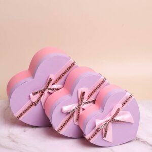 Коробка Сердце набор из 3шт 22х20х9см двухцветный с бантом сиреневый/розовый