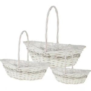 Корзина плетеная (ива), 53х30хН14/42 см, 45х25хН13/38 см, 38х20хН11/34 см, набор (3 шт), белый